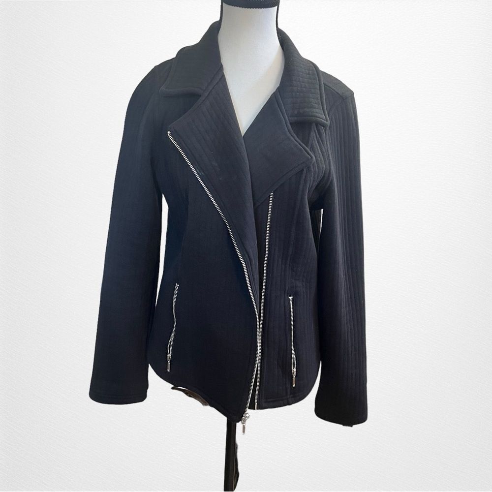 Isaac Mizrahi Mixed Quilted Knit Motorcycle Jacket Size Small
